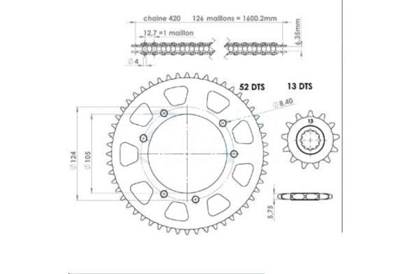 Drevsett 13x52 - Rieju SMX RS3 2003-2008 Yamaha DTR Etter 2003